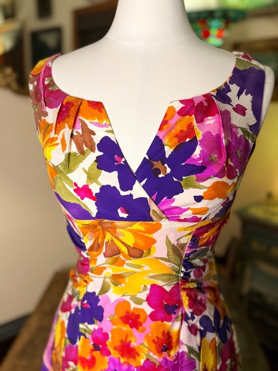 Adrianna Papell Floral Midi Dress - Purple, Pink & Yellow - Picture 2 of 15